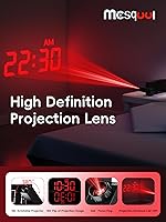 Vista 4 de Mesqool Relojes de alarma con proyector digital para dormitorio de niños, reloj enchufable con proyección de 180° en techo y pared, alarmas duales
