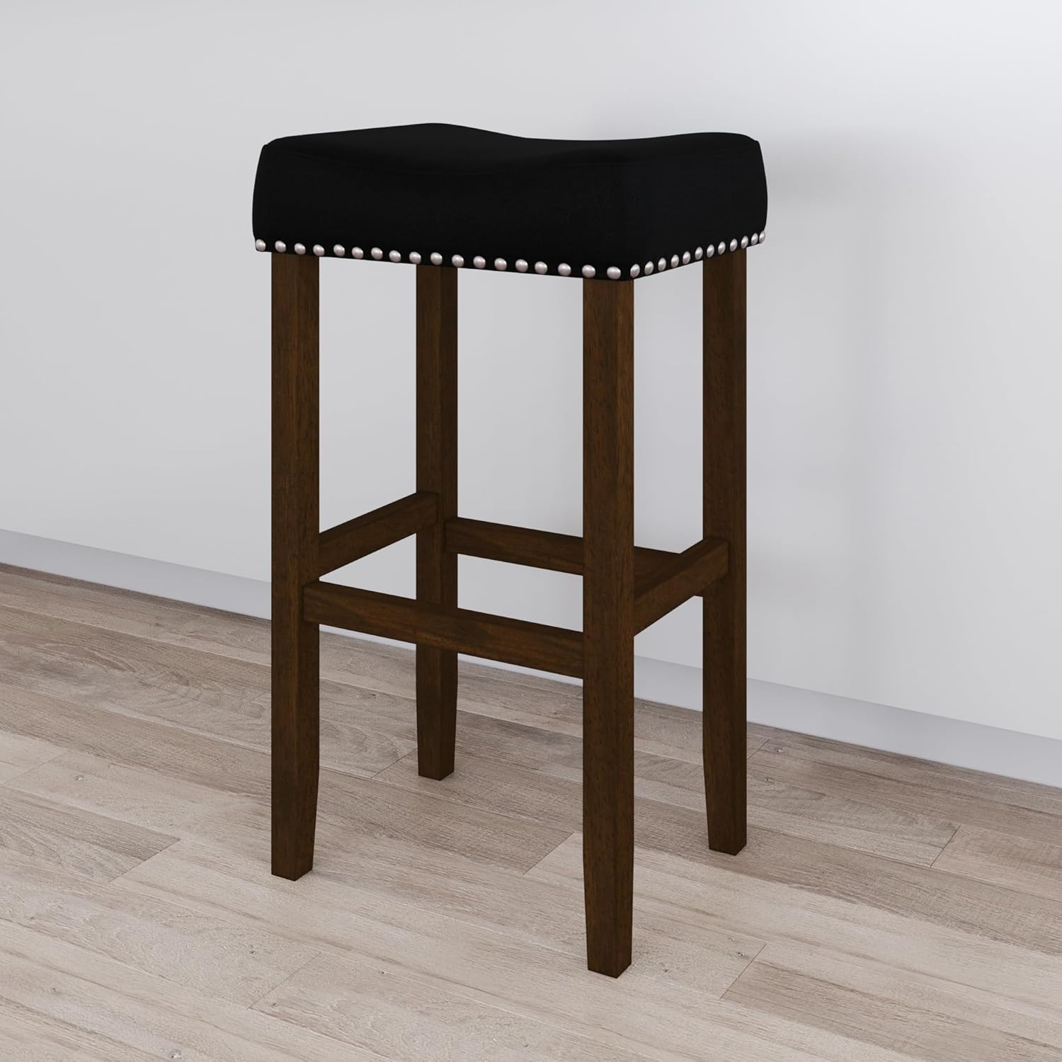 Nathan James Hylie Nailhead Wood Pub-Height Kitchen Counter Bar Stool 29", Black/Dark Brown