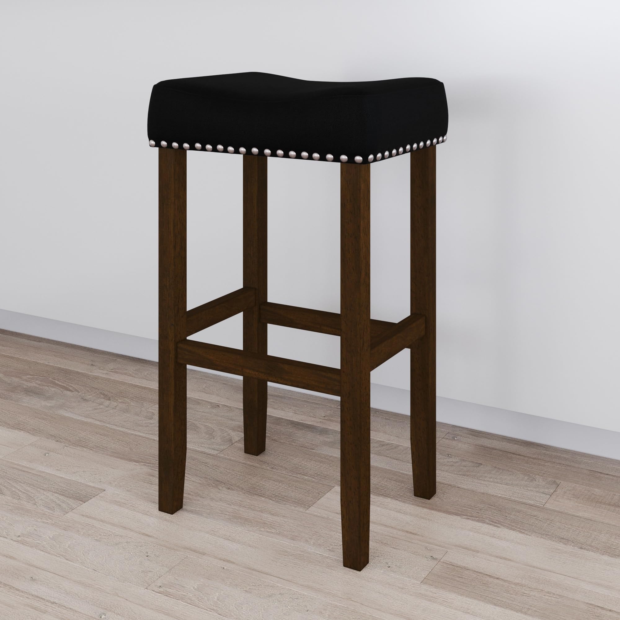 Nathan James Hylie Nailhead Wood Pub-Height Kitchen Counter Bar Stool 29", Black/Dark Brown