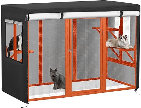 Catio Cover, 72.5"x33"x44.5" Waterproof Cover for Nyeekoy Catio | Waterproof Cover for Outdoor Cat Enclosure, 420D Oxford Fabric Cat Cage Cover, Black, Catio Not Included