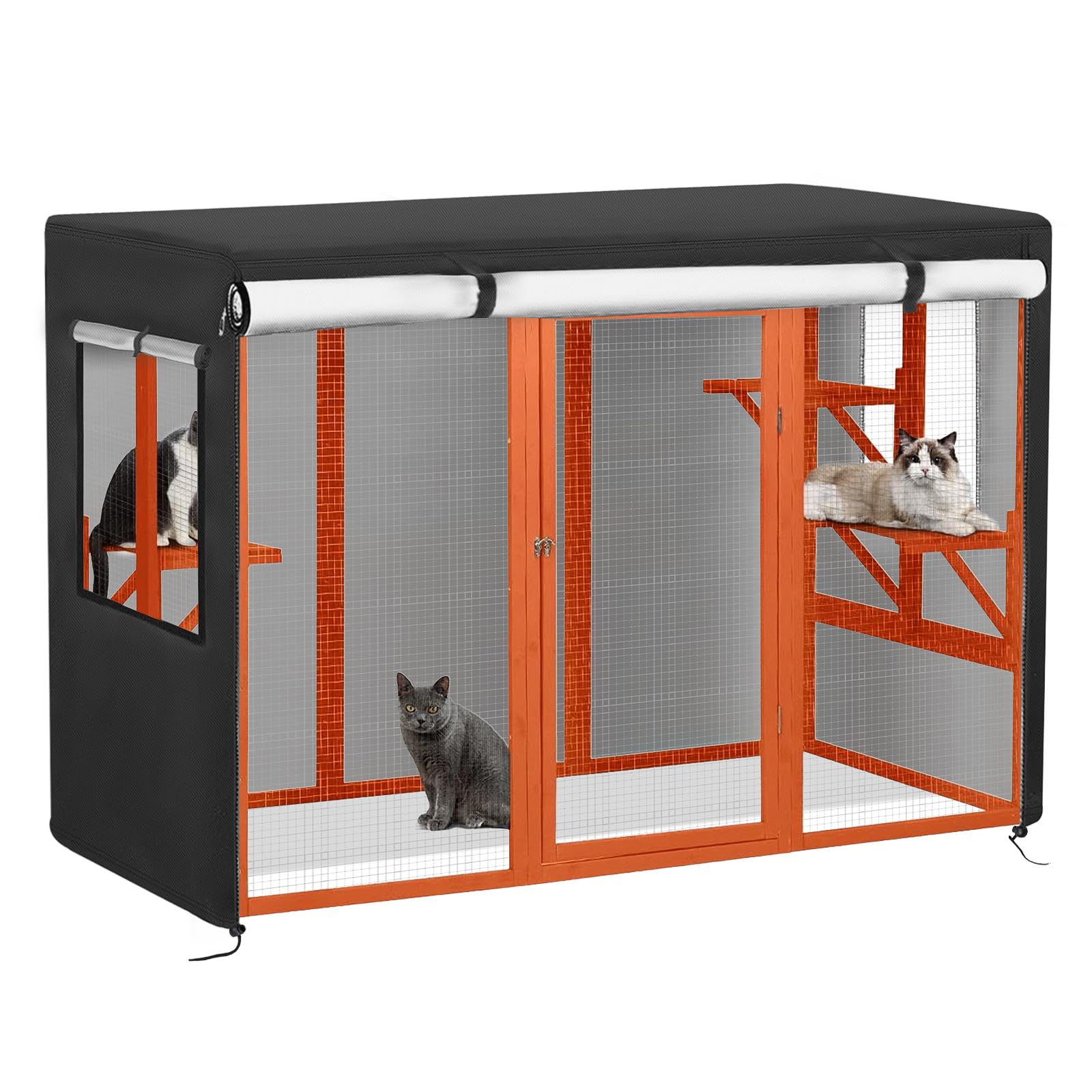 Elegoro Large Cat Cage Cover,Catio Cat Enclosure Covers,Cover for Pet Playpen Indoor Outdoor (Black,184x84x113cm)