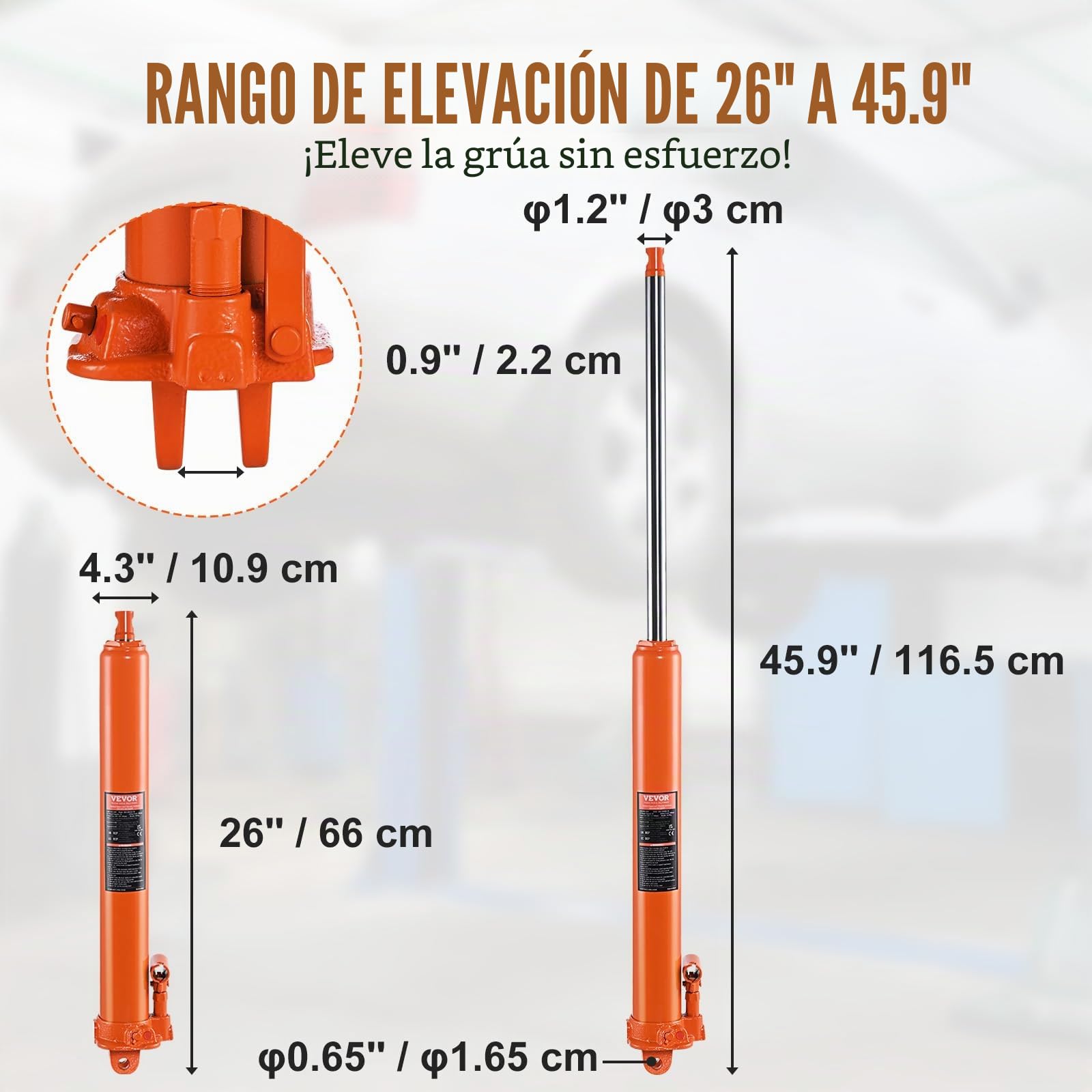 VEVOR Gato hidráulico de ariete Largo, Cilindro de elevación de Motor de 8 toneladas con Bomba de pistón único y Base de Horquilla, Cilindro de ariete hidráulico para polipastos de elevación de Motor