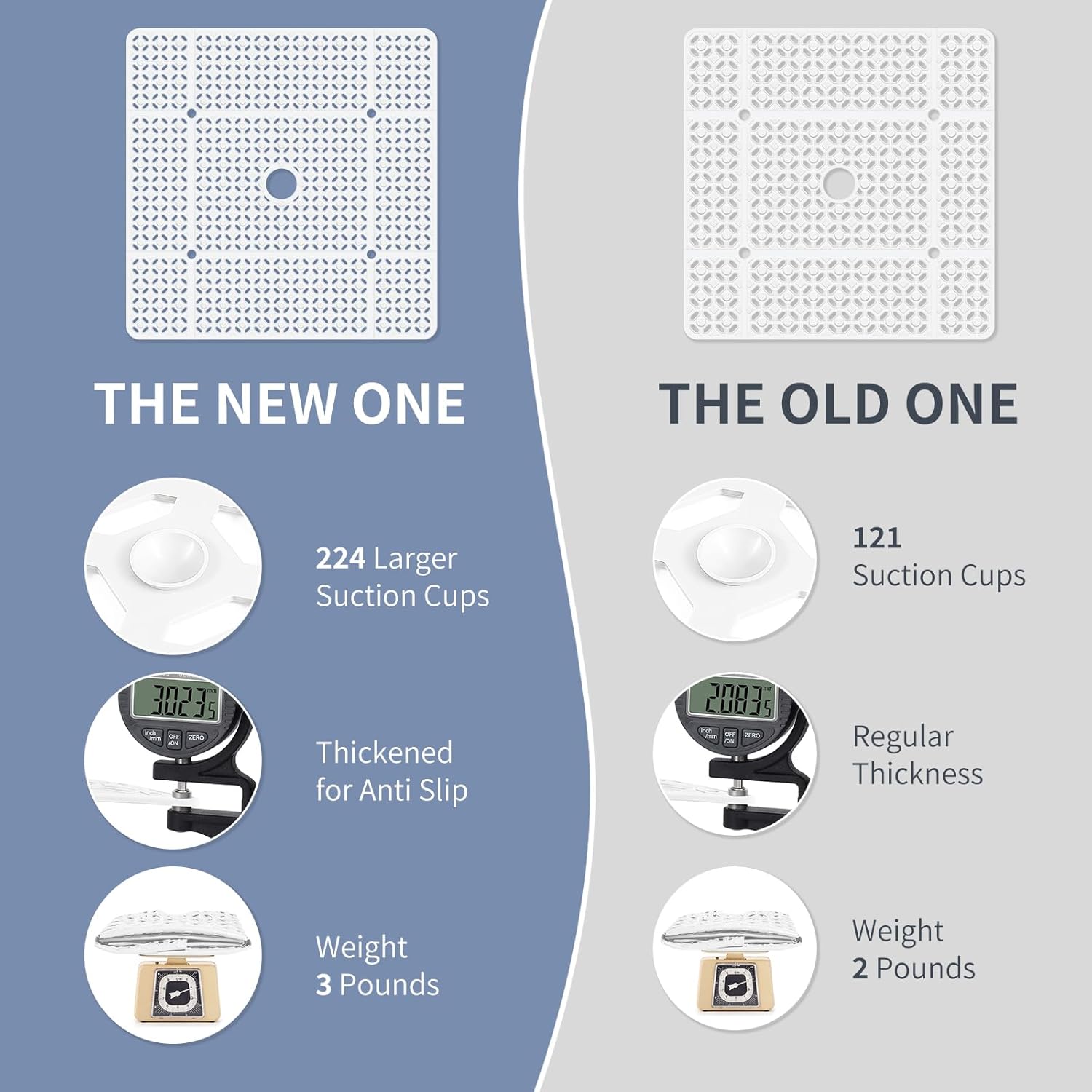 OTHWAY Square Shower Mat, 27"x 27" Extra Large for Inside Shower, TPE Non-Slip Mat With Suction Cups, Drain Holes, Machine Washable Floor Mat (White) - Image 7