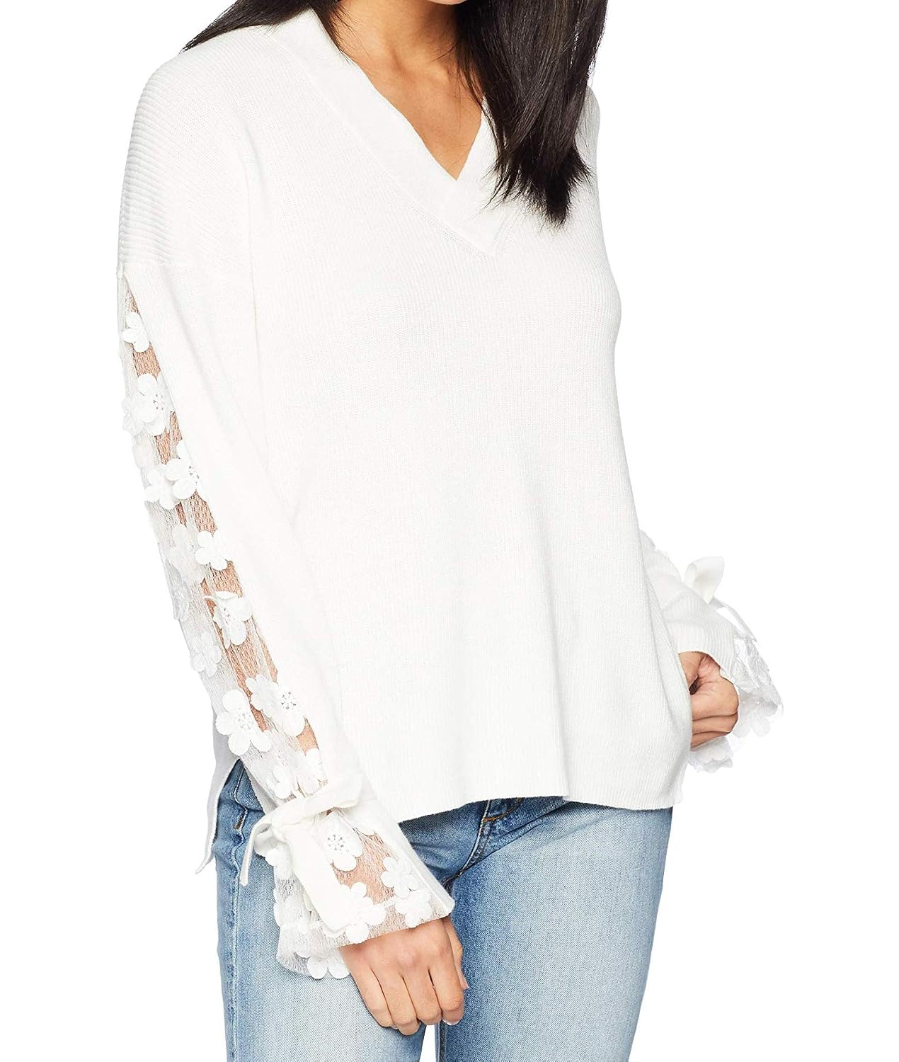 french connection caballo floral lace sleeve sweater