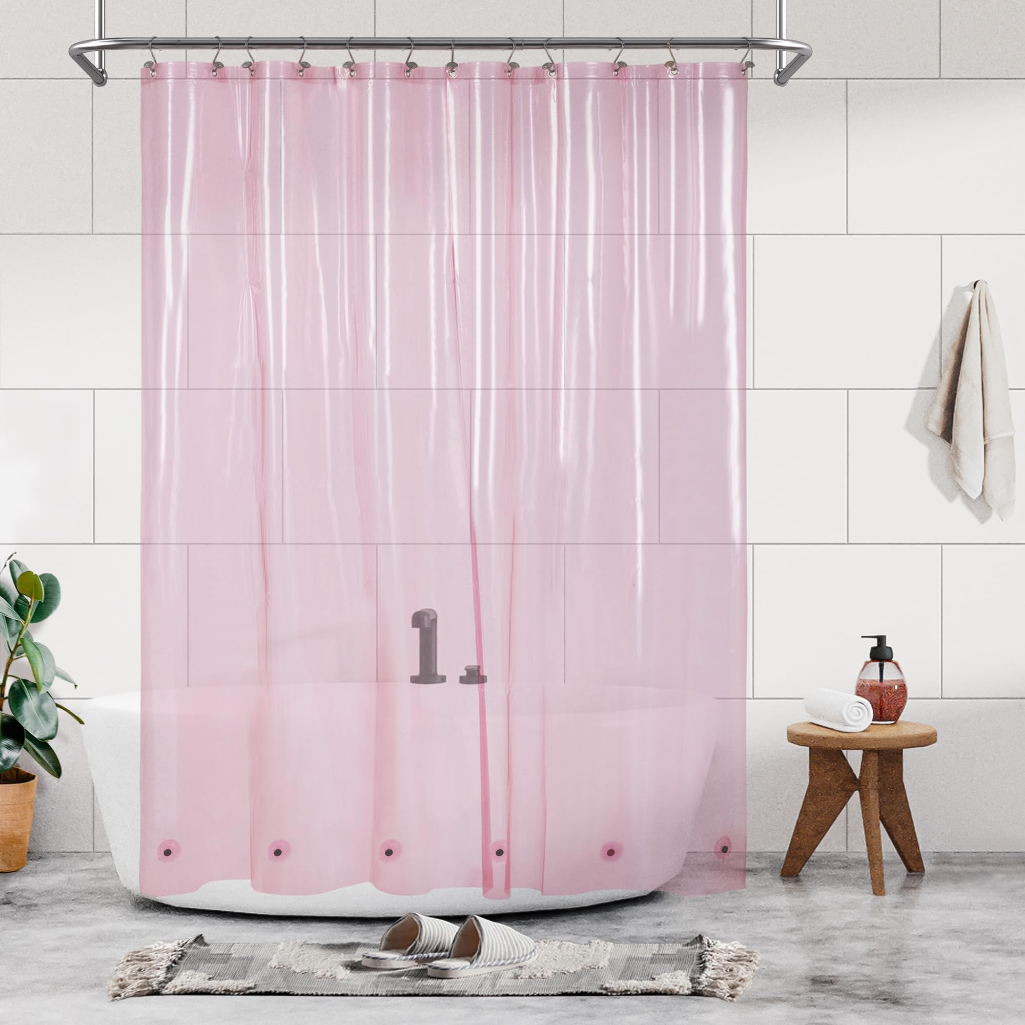 Barossa DesignPEVA Shower Curtain Liner Heavy Duty with 6 Magnets and Metal Grommets 72 x 72 Inch Waterproof Shower Curtains for Bathroom Transparent Pink
