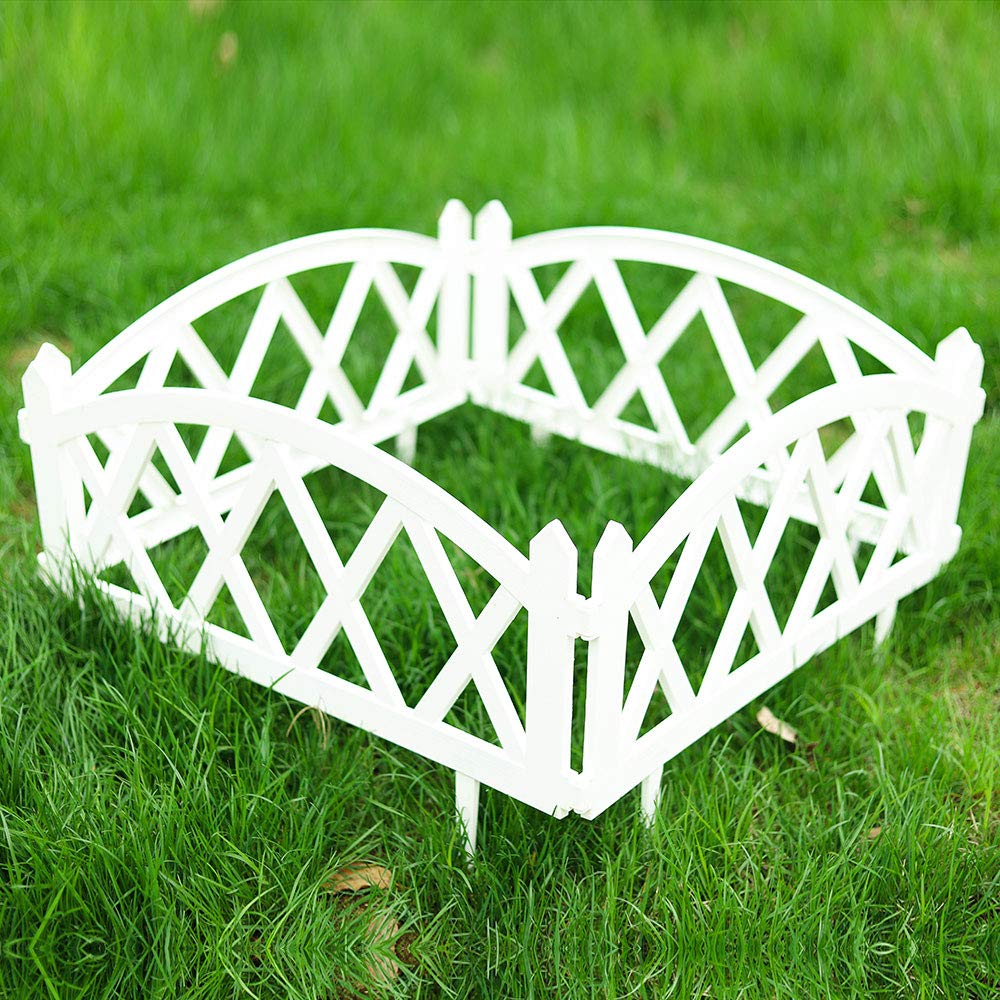 SungmorGarden Picket Fence, Plastic White Edging, Grass Lawn Flower Beds Plant Borders,Decorative Outdoor Landscape Path Panels,Pack of 4 (Overall Length 94.5 Inch), Lightweight & Easy Installation