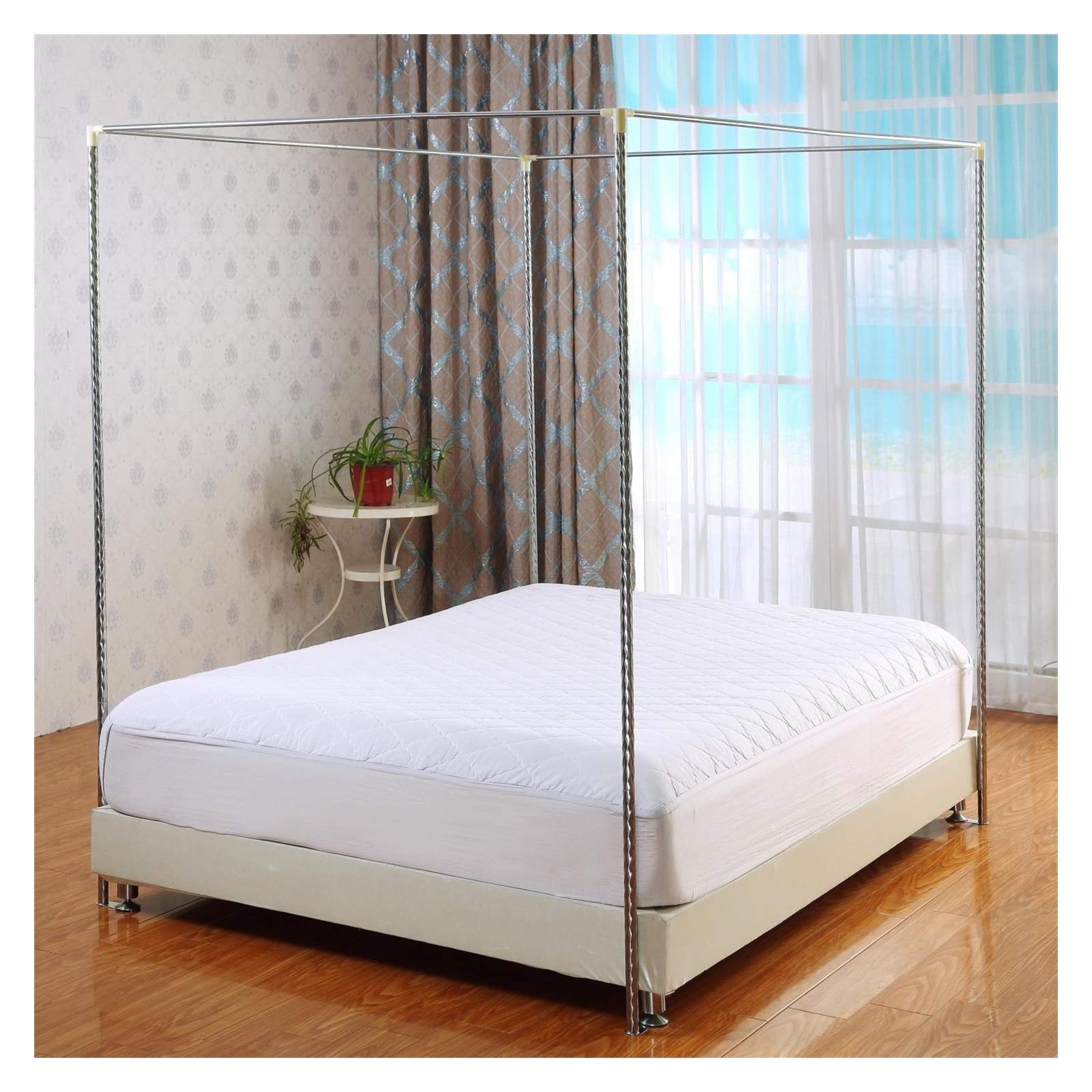 GJMSSMY Mosquito Net Holder Stainless Steel for Four Corner Beds, Canopy Frame for Single/Double/King Size Bed Protection