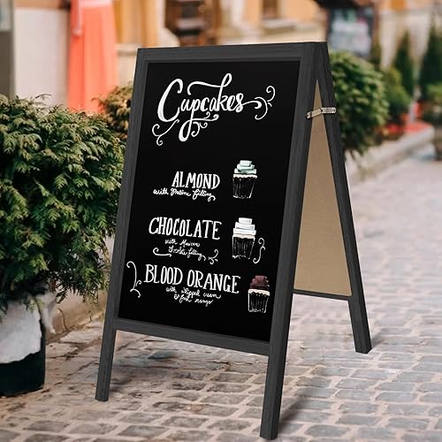 Miniatura 8 de Pizarra de madera extragrande de 40 x 22 pulgadas, marco en A, caballete de pizarra de doble cara para acera, resistente tablero de sándwich