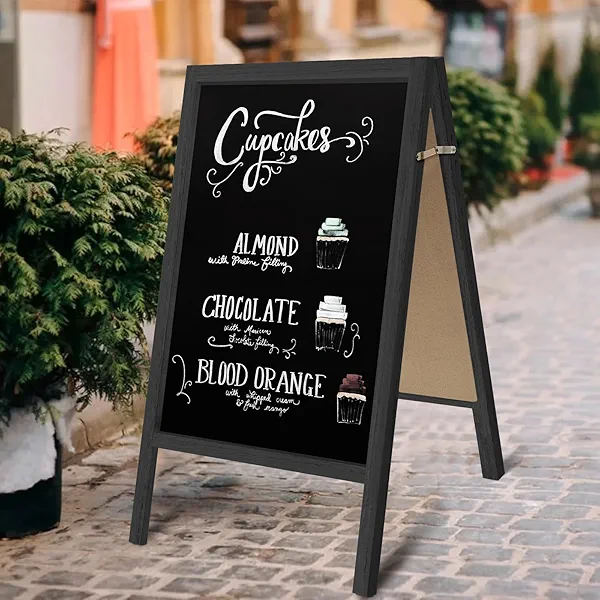 TEAKMAMA Extra Large Wooden 40x22 Chalkboard, Double-Sided Sidewalk A Frame Chalkboard Sign, Sturdy Sandwich Board for Restaurant, Business or Wedding,Black