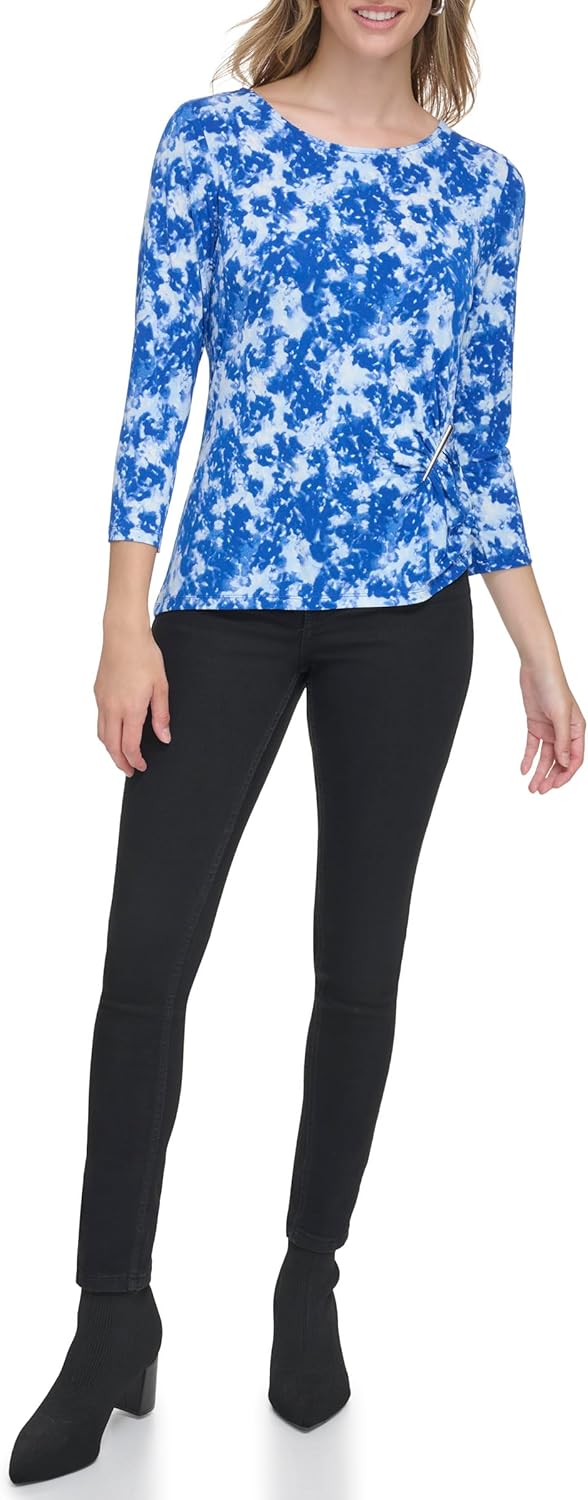 Calvin Klein Women's Plus 3/4th Sleeve Printed Blouse Top