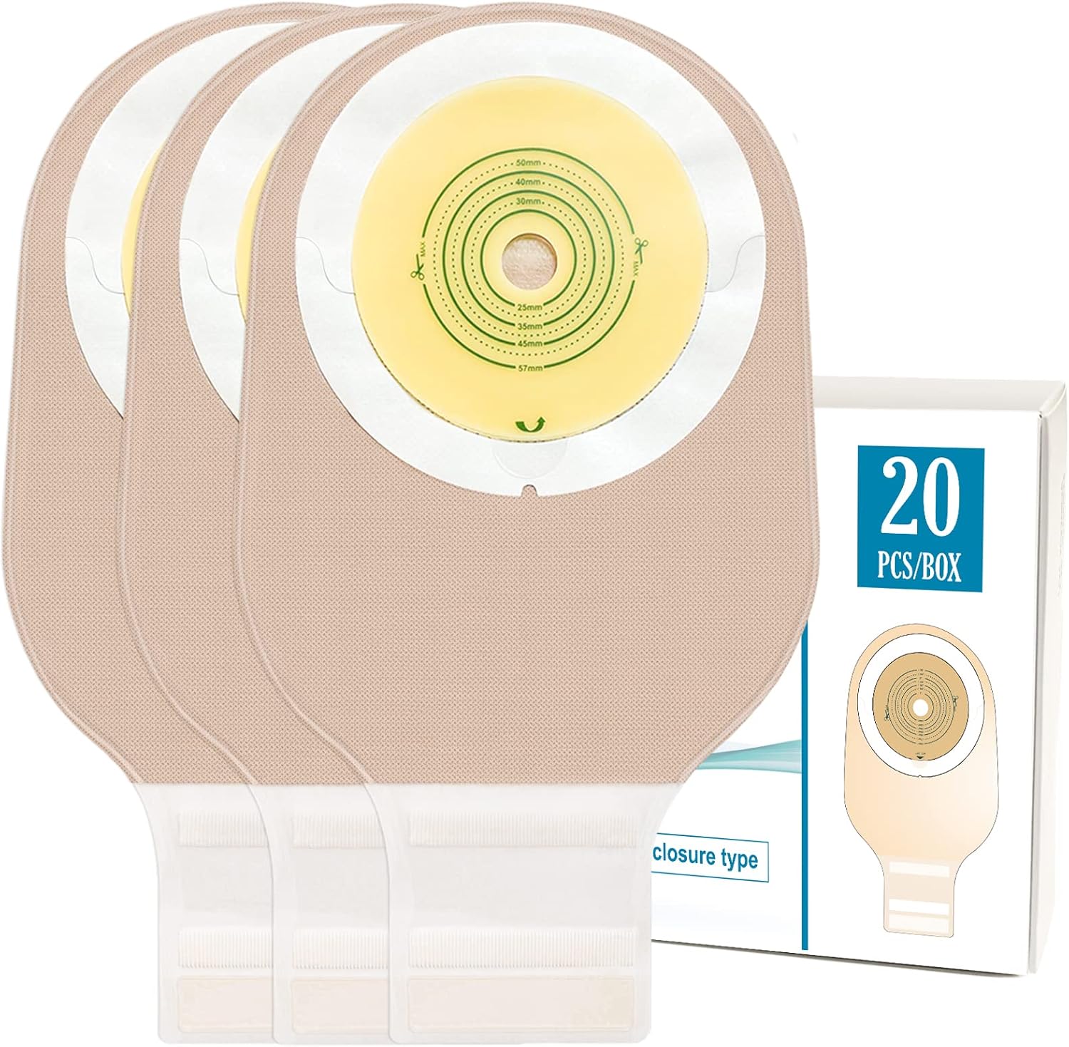 Ceeport 20 PCS Colostomy Bags, Ostomy Supplies, One Piece Drainable Ostomy Pouch for