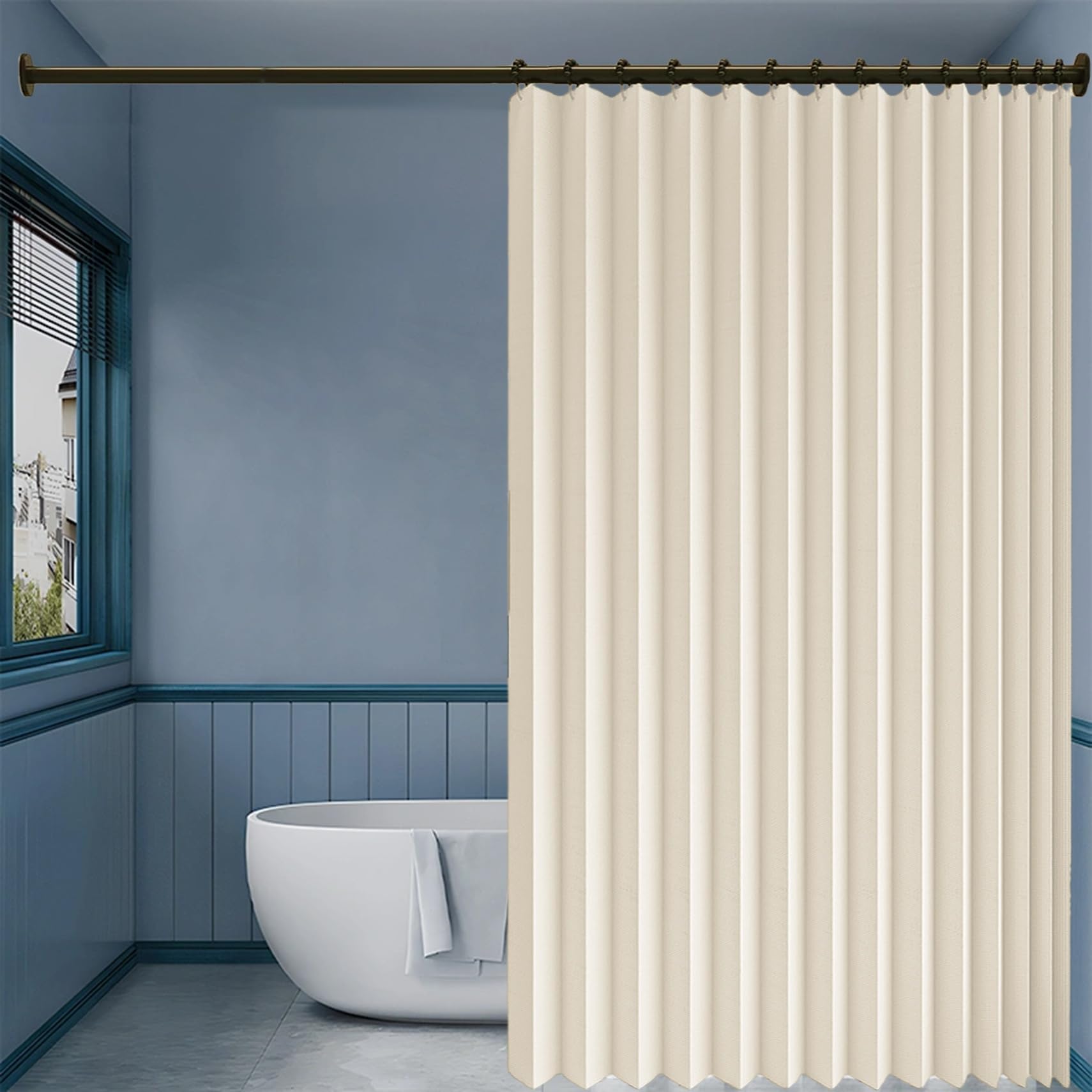 Rideau séparation beige 125x195 cm idéal pour créer un coin bureau calme dans le salon