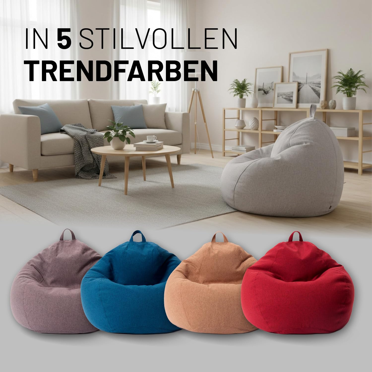 Lumaland Sitzsack Comfort Line | Indoor Beanbag 80x90x50cm mit mehr als 1,5 Mio. anpassbaren EPS-Perlen | Weiches & Komfortables Bodenkissen | Sessel für Kinder & Erwachsene | 185 L Volumen [Hellgrau]
