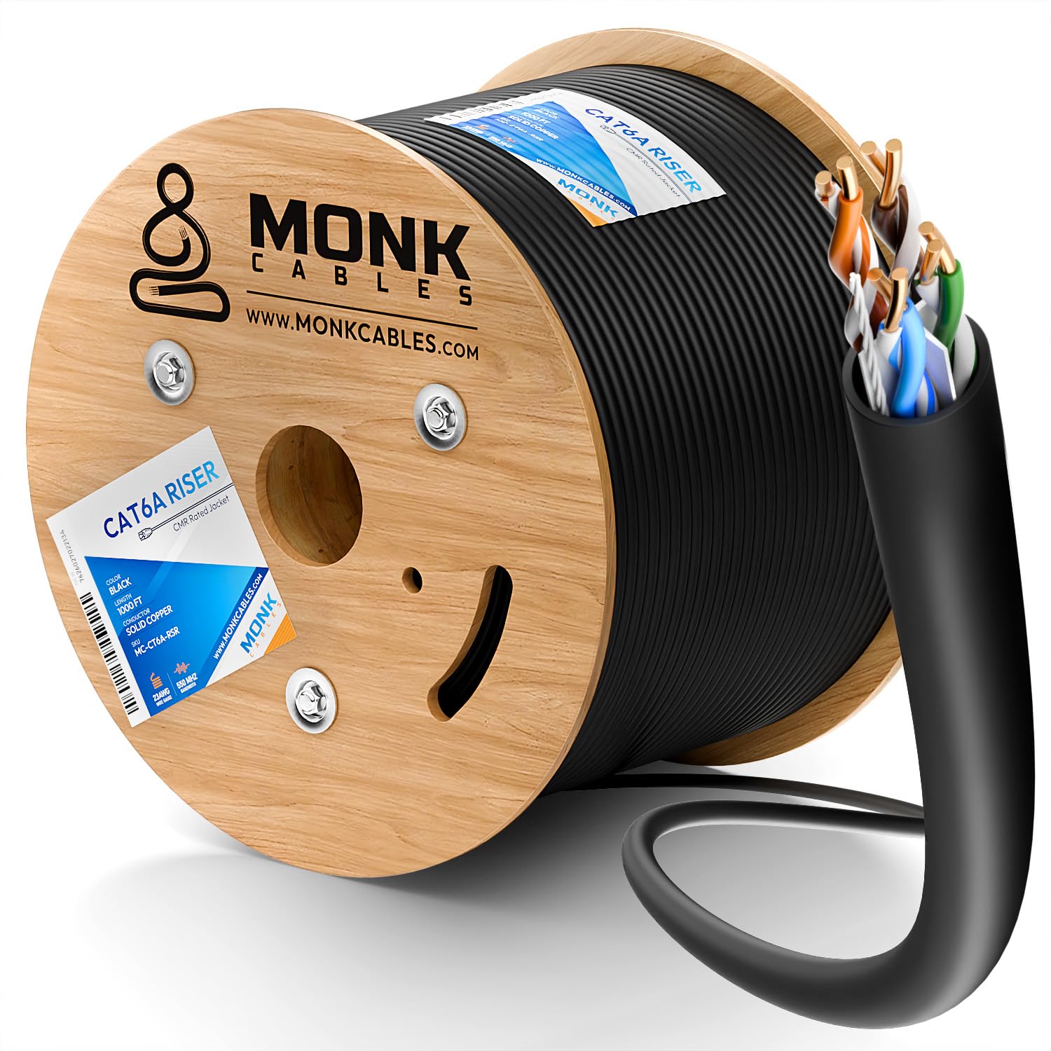 MONK CABLES | CAT6A Riser Cable 1000ft | 100% Pure Copper | ETL Listed | UTP, 23AWG, 750MHz | DSX-8000 Certified | Stable & Remarkable Performance (White)