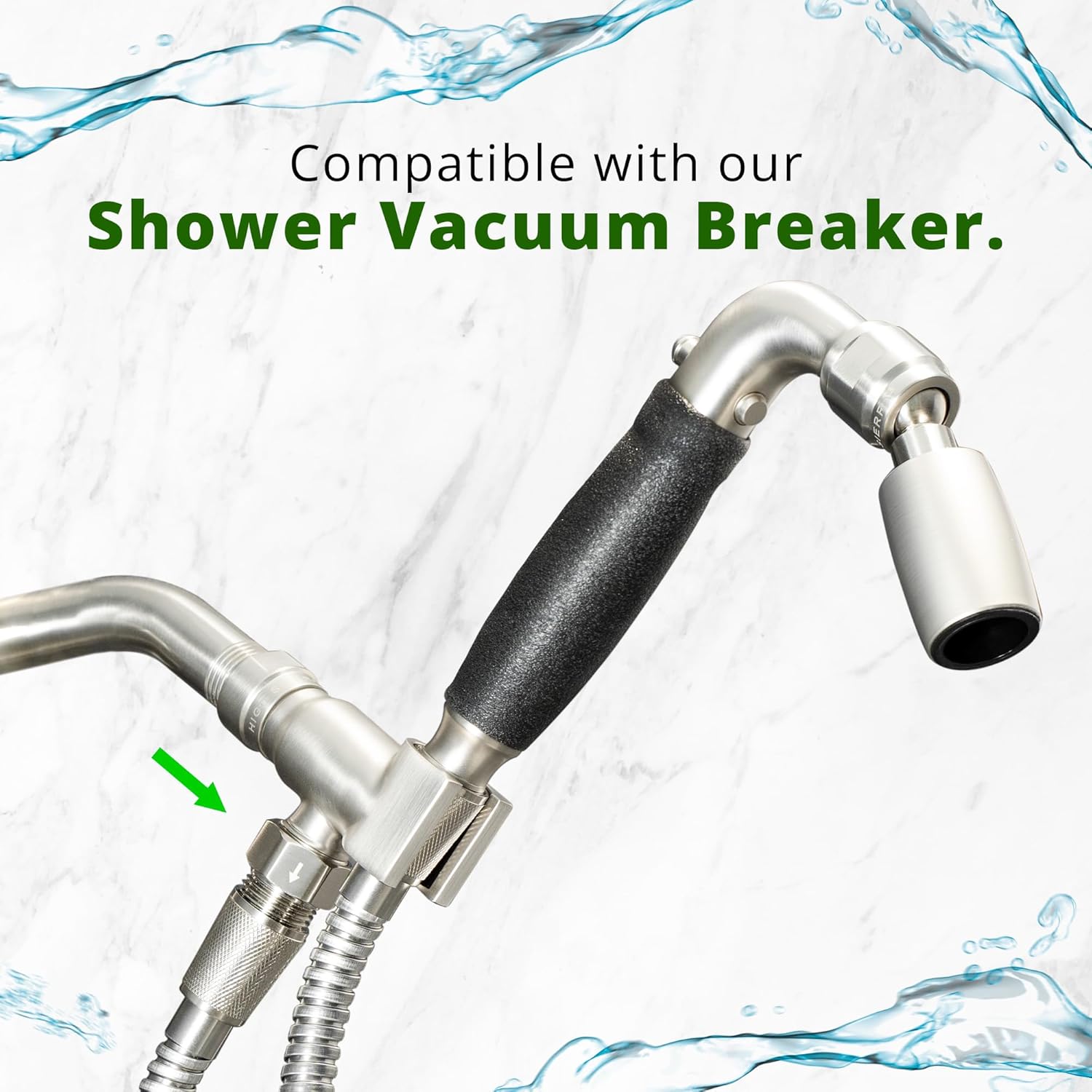 High Sierra® Solid Lead-Free Metal Handheld Shower Head, Trickle Valve, Includes 72” flexible Stainless Steel Hose With biofilm resistant Silicone Inner Tube, Holder. Low Flow 1.8 GPM. Bronze