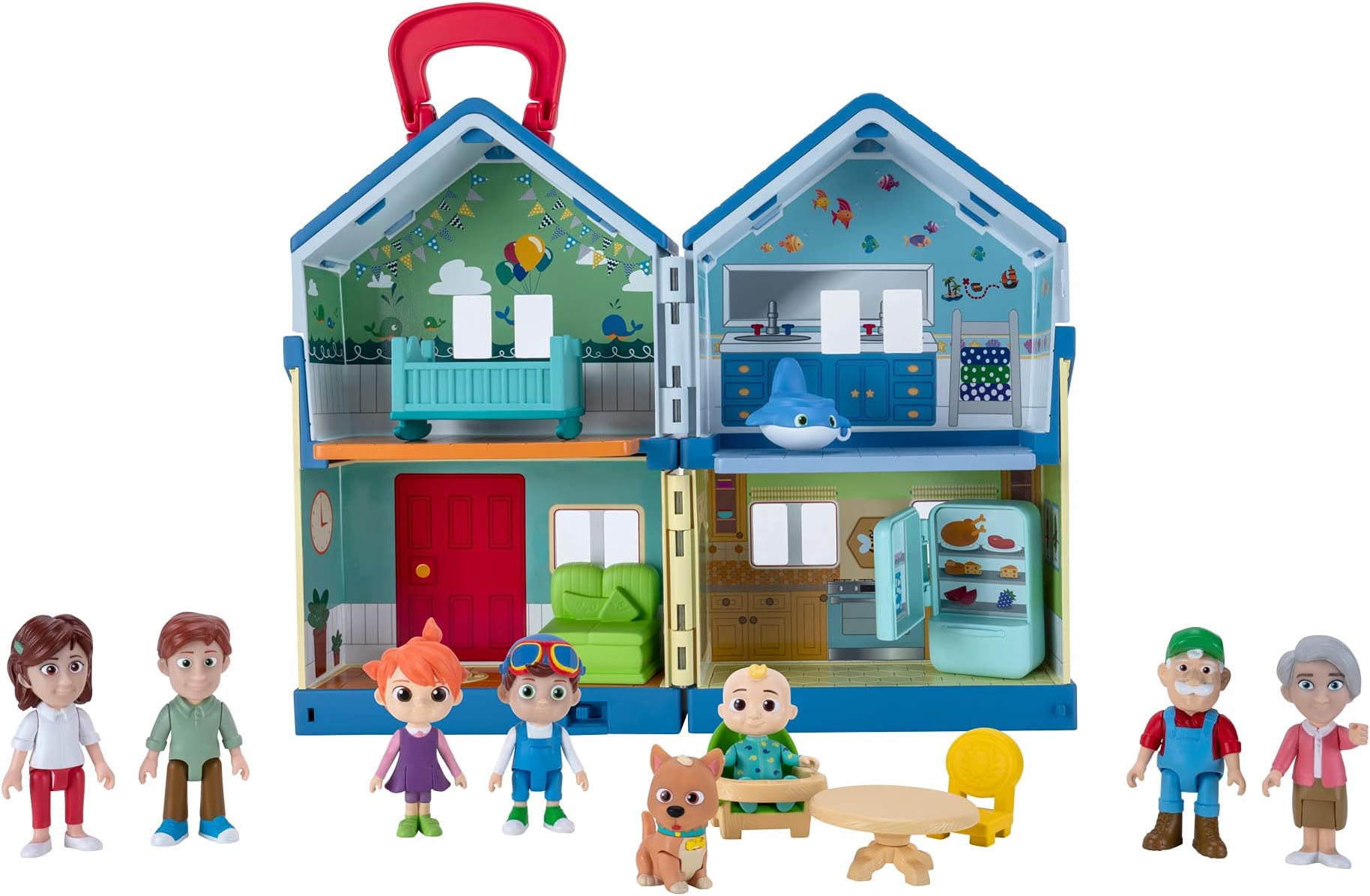 Deluxe Family House Playset with Music and Sounds - Includes JJ, Family, Friends, Shark Potty, Crib, Sofa, Chair, High Chair, Dining Room Table, Fridge, Activity Sheet - Amazon Exclusive