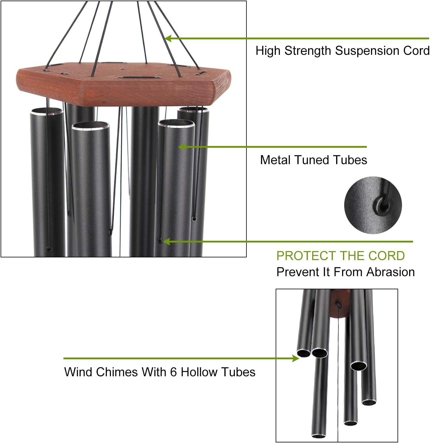 Wind Chimes Outdoor Large Deep Tone, Memorial Wind Chimes Outdoor Gifts for Housewarming/Mother Day/Christmas, Wind Chimes for Outside Decoration, Patio, Garden, Yard (44 Inch Black Wind Chime)