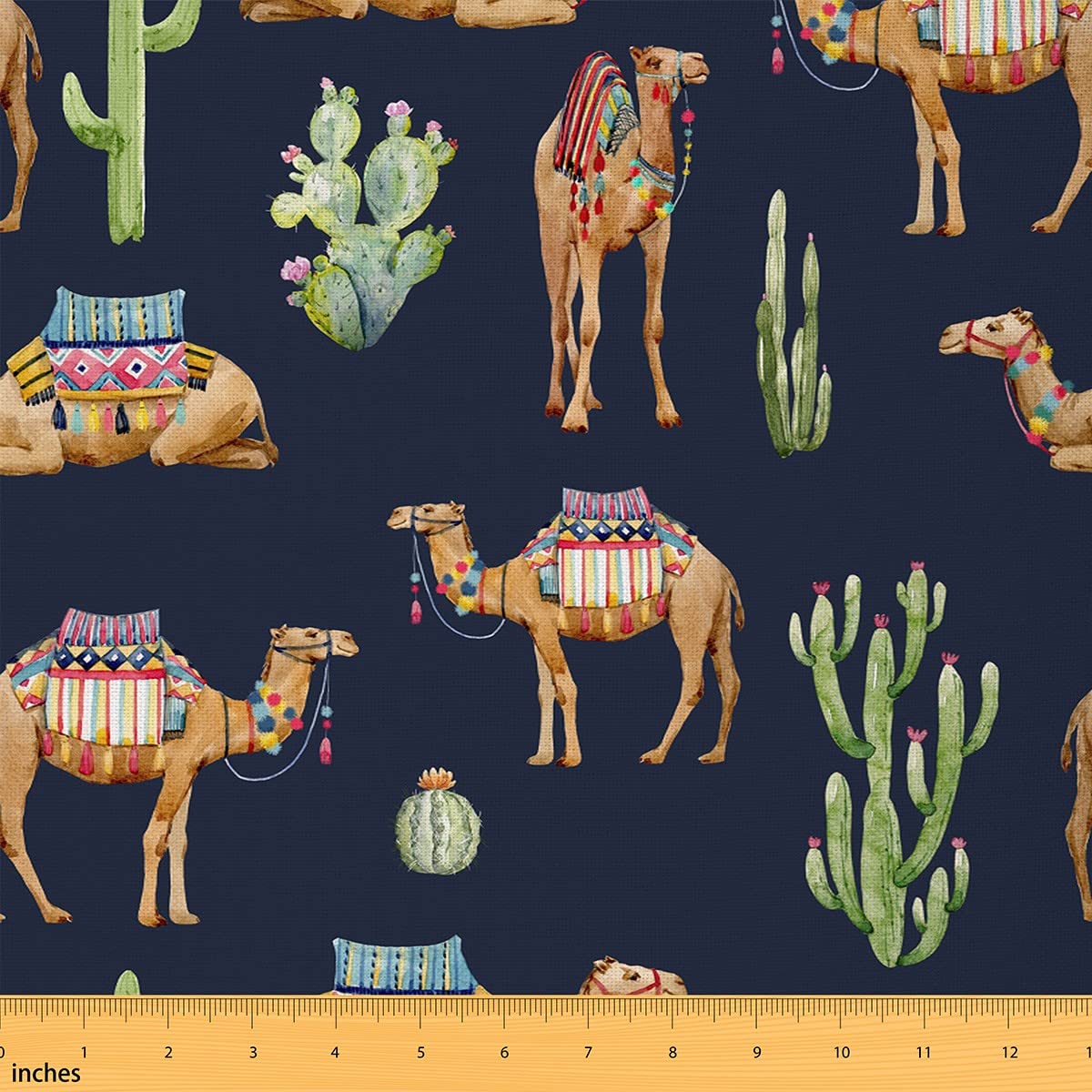 Richhome Multi 1 Exotic Camel Fabric By The Yard Cartoon Green Cactus Wild Animal Fabric For Kids Sewing Lovers Desert Landscape Bohemian Tribal Style Fabric For Room Decor And Diy Upholstery 1 Yard