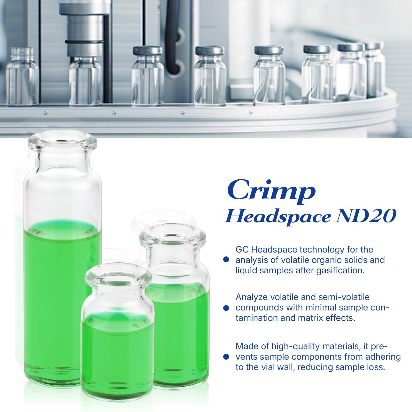 100 Stück 10 mL Headspace Vial, Borosilikatglas-Headspace-Fläschchen mit klarem Boden, 20 mm Crimpverschluss, abgeschrägte Kanten für GC-Headspace-Analyse