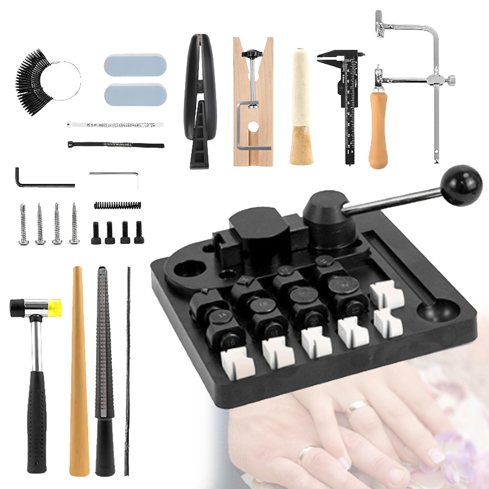 YXYLJOZ Ring Bending Tool, with Nylon Dies and Extended Steel Handle, DIY Ring and Earring Making Set, for Jewelry Crafting, Fits 12-22mm