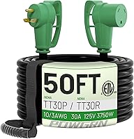Vista 10 de POWGRN NEMA 14-50P a NEMA 14-50R Cable de extensión de alimentación de 50 amperios para RV/EV de 30 pies al aire libre con mango de agarre, cable
