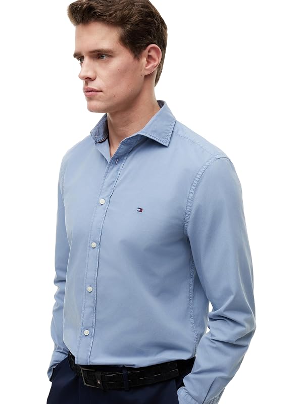 Tommy Hilfiger Men's GMD Poplin Regular Fit Long Sleeve Shirts,Brisk Blue X-Large by Tommy Hilfiger - Used condition - Image 2