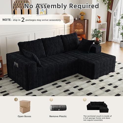 Miniatura 5 de Sofá modular Cloud de 96 pulgadas con diván en forma de L, sofá modular moderno de 4 asientos con bolsillos laterales, sofás tapizados para sala de