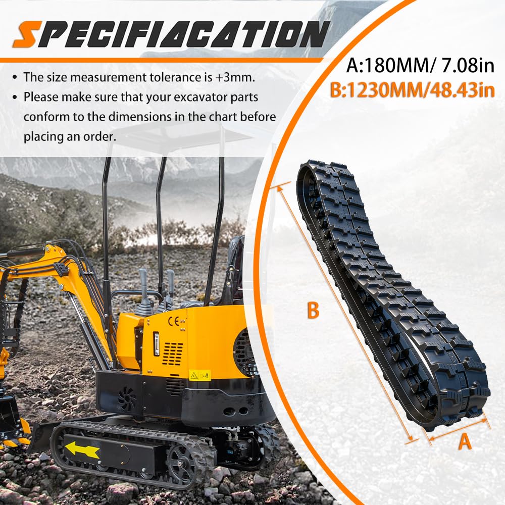 Cadena de goma 180 x 72 x 37 para mini excavadora 1T (2 unidades) cadena de repuesto reforzada | Compatible con Kubota Takeuchi Bobcat | resistente al desgaste y duradero | fuerte tracción para construcción y terreno