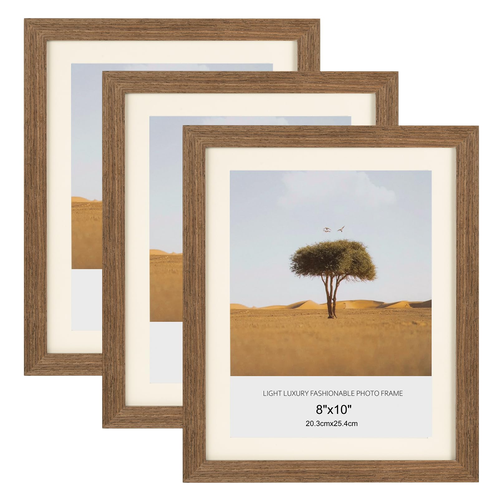 3 Pack 8x10 Picture Frame, 100% Solid Wood Photo Frame 20x25cm with Clear Perspex, Wall & Tabletop Display for Poster Photo Painting Home Office Gallery Decor