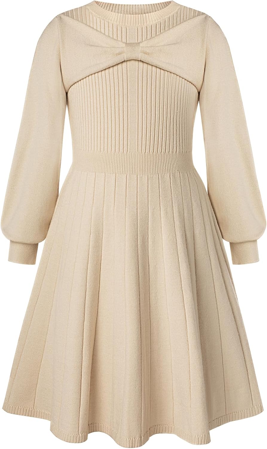GRACE KARIN Girls Sweater Dress Bow Collar Pleated Skirt 6-14Y Back to School Outfit Knit Fall Winter Dress