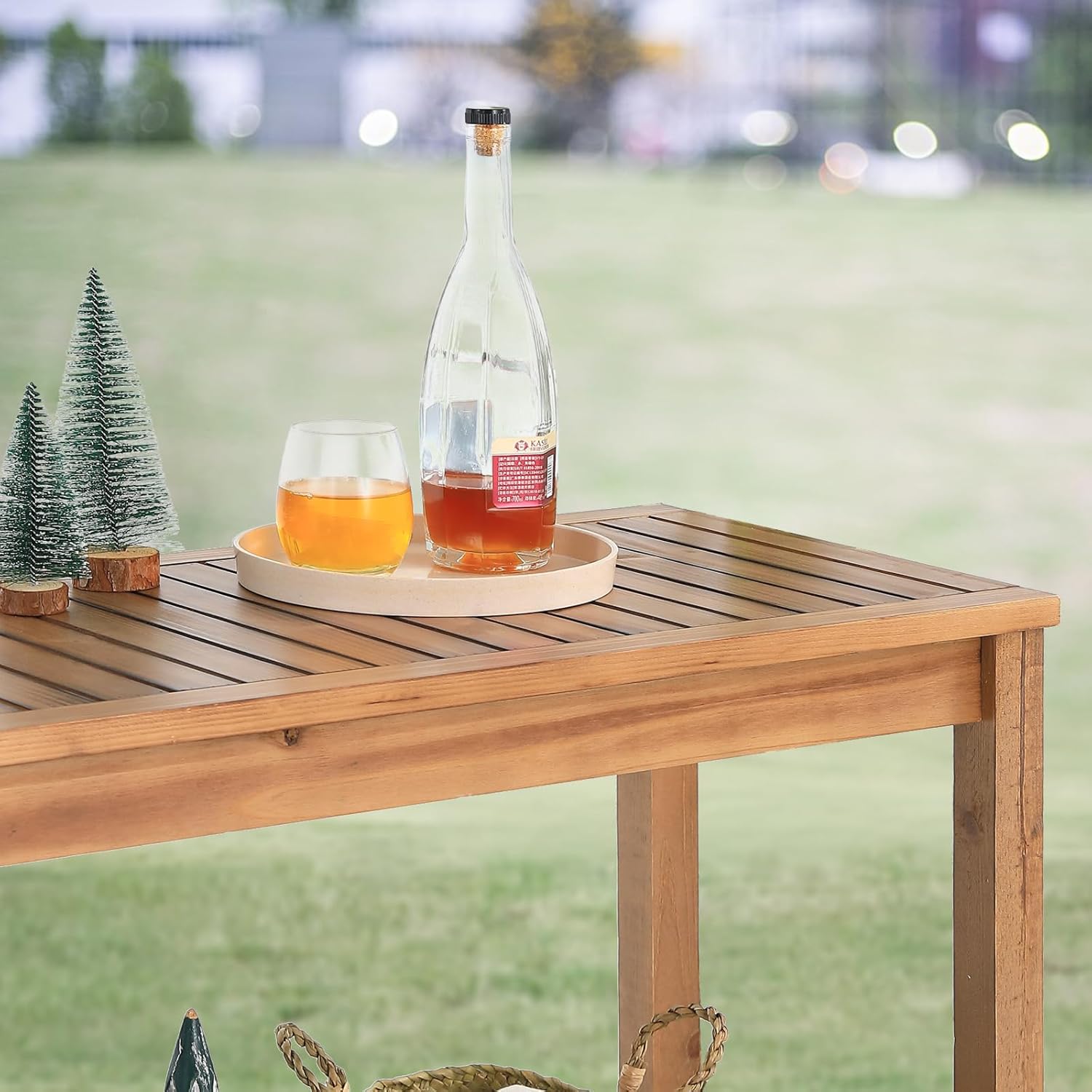 Patio Console Table 2 Shelf - 45'' Outdoor Rectangular Console Table Dining Table Long Bar Table Wooden for Backyard, Balcony, Poolside (Brown)