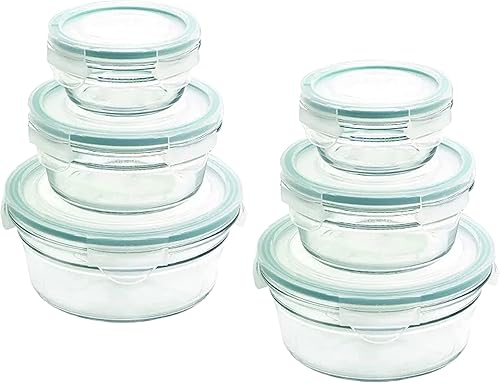 Glasslock Snaplock - Recipientes de almacenamiento templados con tapa, 12 unidades, redondos, aptos para microondas y horno, a prueba de derrames