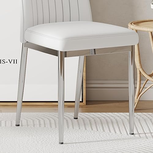Miniatura 7 de Juego de 4 sillas de comedor modernas, sillas de comedor de cocina, asiento tapizado de piel sintética, respaldo alto y patas plateadas cromadas