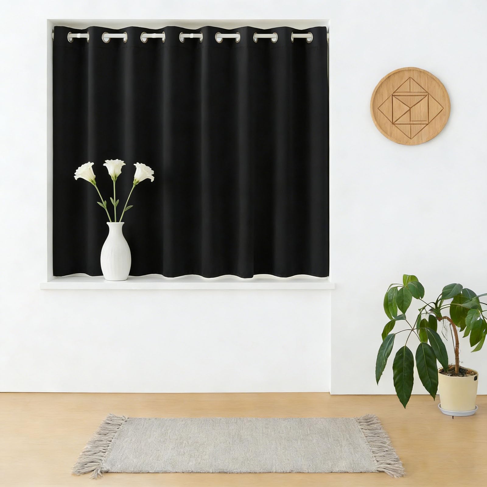 Rideau voilage opaque oeillets 70x260 noir isolant lumineux thermique pour intérieur maison