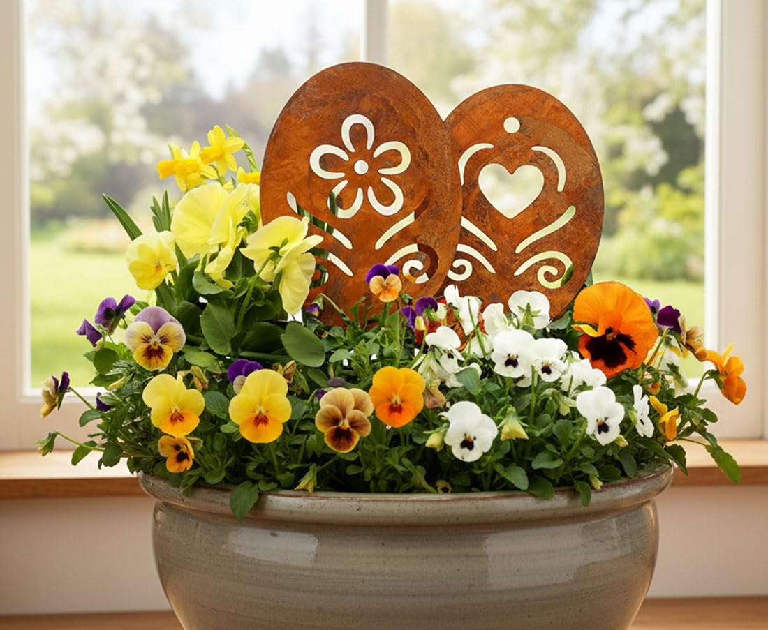 LB H&F 2er Set Osterdeko Osterei Deko Ostern Rostei Garten Metall Rost Ei  Gartendeko Ostern Frhling Stecker (2er Osterei Herz + Blume) : Amazon.de:  Garten