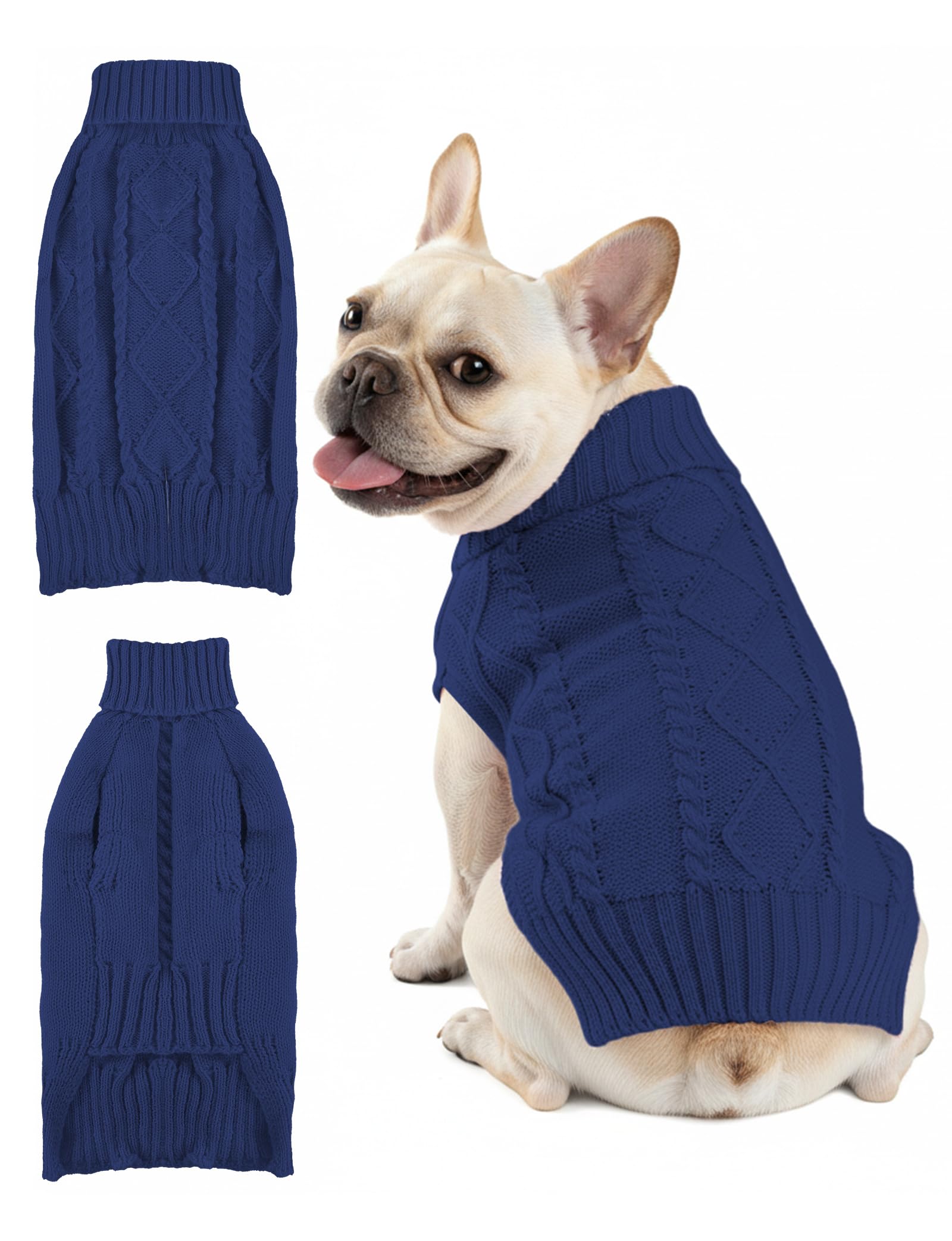 Dog Sweaters for Small Medium Large Dogs Cats, Soft Warm Turtleneck Pullover Solid Cable Knit Fleece Stretch Pet Clothes,Classic Fuzzy Coat for Puppy Girl Boys for Fall Winter Cold Weather