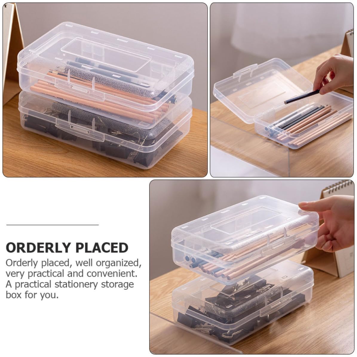 POPETPOP Set da 6 Scatole Impilabili in Plastica Pp Trasparente, Organizer Penne e Astuccio per Cancelleria, per Festa Scuola Decor e Ufficio