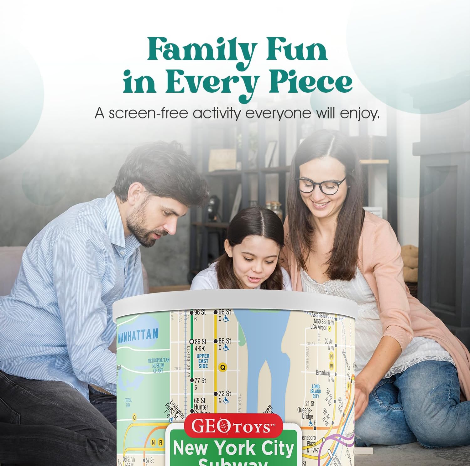 Geotoys New York City Subway Mini Puzzle - 100 Piece Puzzles for Kids and Adults in Portable Can, 13" x 10" Educational Travel Puzzle for Ages 7 and Up - Mini Puzzles to Learn & Explore Geography