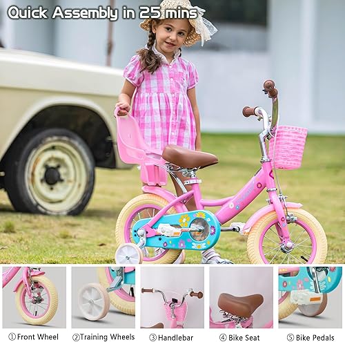 Miniatura 26 de Glerc Maggie Girls Bike, 12-20 Inch Kids Bike for 2-13 Years Old Children, Princess Style Kids Bicycle with Doll-Seat & Basket & Training Wheels,