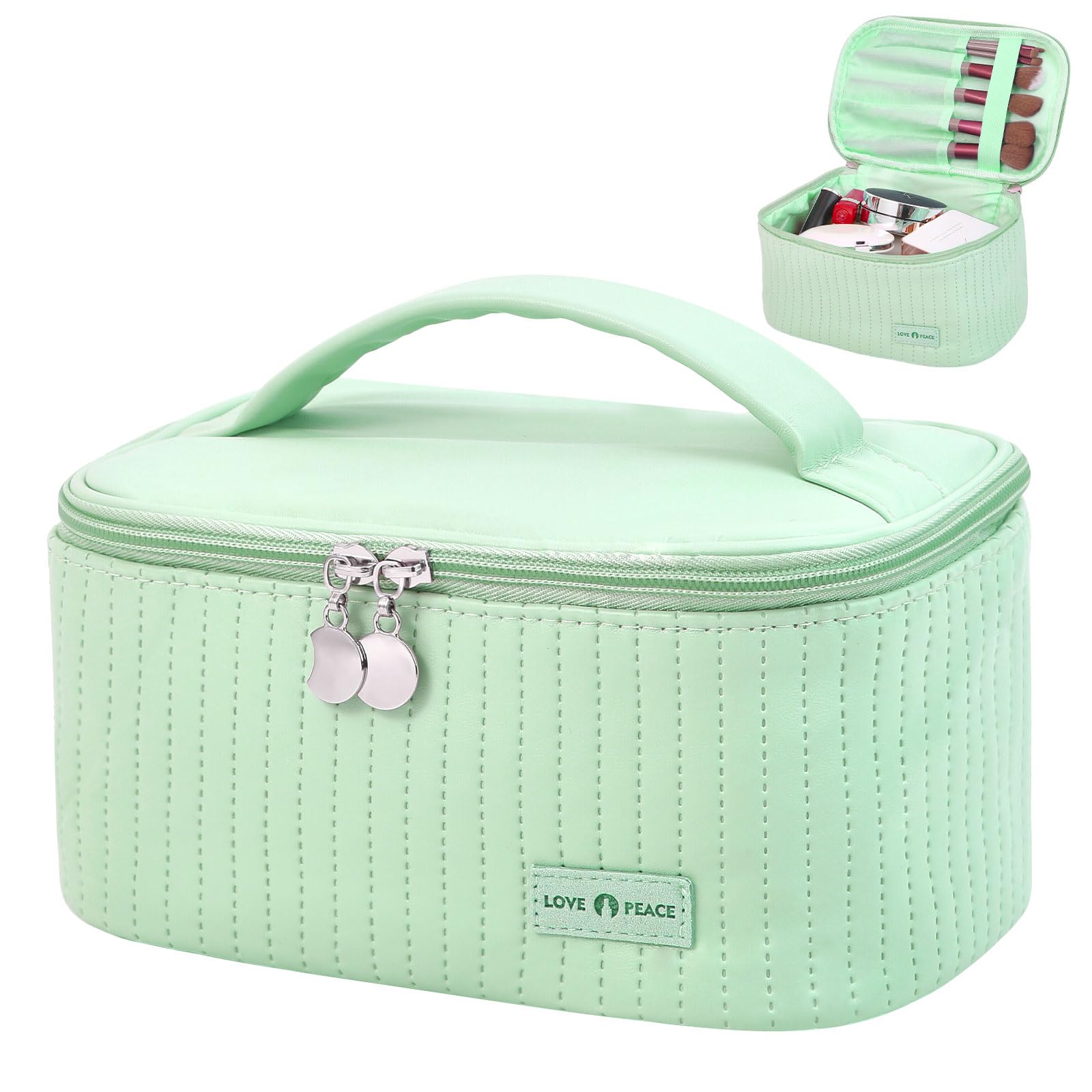 Yuilgdo Makeup Bag Travel Cosmetic Bag, Large Capacity Makeup Organizer Bag and Storage, Portable PU Leather Pouch Toiletry Bag Make up Organizer,