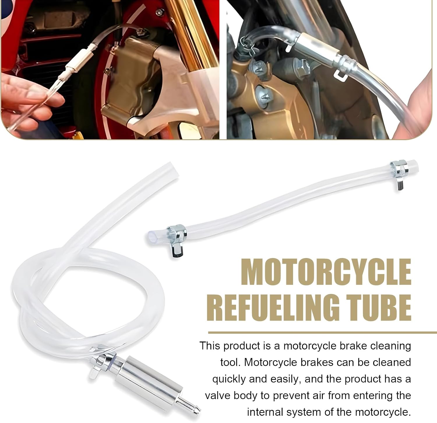 Shakas 2 PCS Motorcycle Refueling Hose, PVC Flexible Rubber Tube Clutch Hydraulic Brake Cleaning Tool, One-Way Check Valve Bleeder Tool with Fixed Clamp, Universal for Motorcycles (Silver)