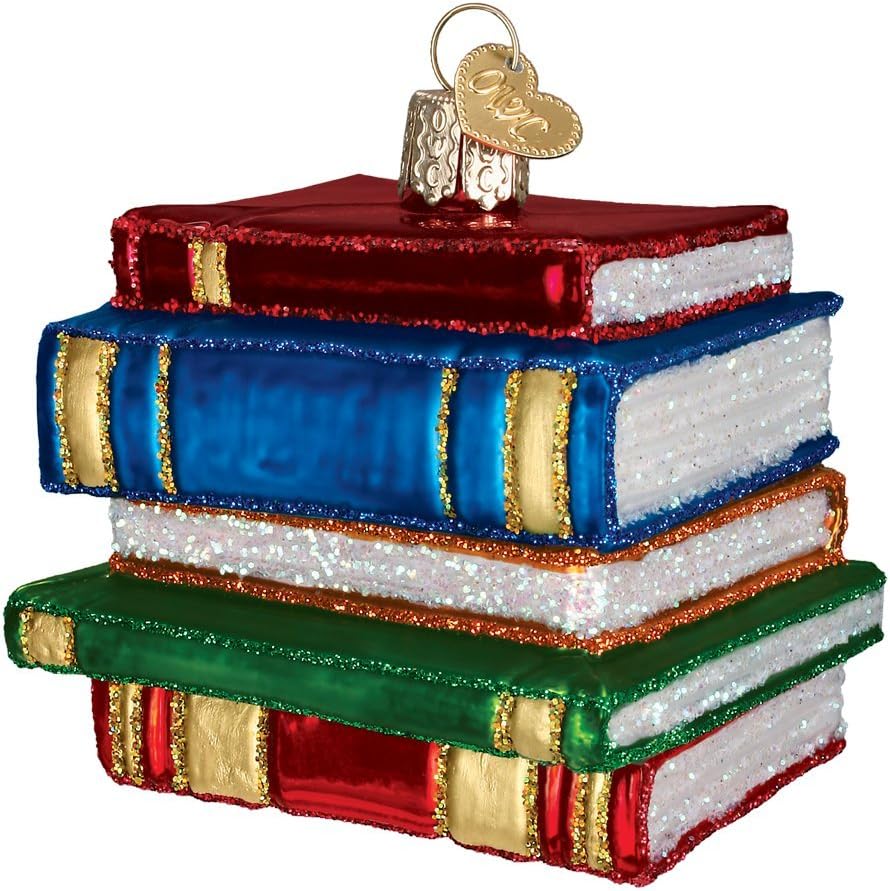 Old World Christmas Stack of Books Glass Blown Ornaments for Christmas Tree