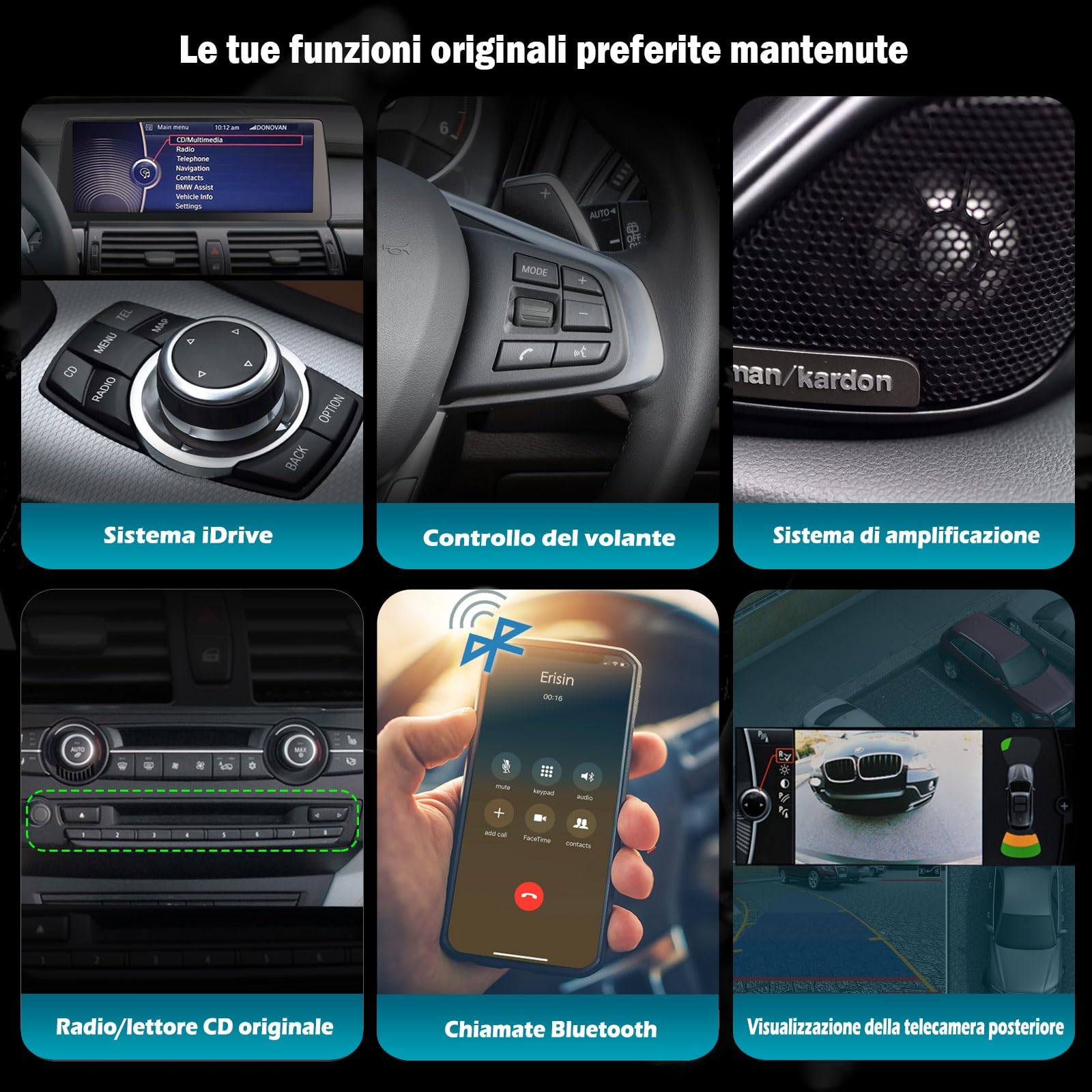 Erisin Android 16 12,3 pollici Qualcomm 8-Core 8GB+128GB Autoradio Navigatore GPS per BMW X5 E70 BMW X6 E71 CIC Schermo tattile iDrive Wireless CarPlay Android Auto Bluetooth 5.1 WiFi Canbus DSP USB