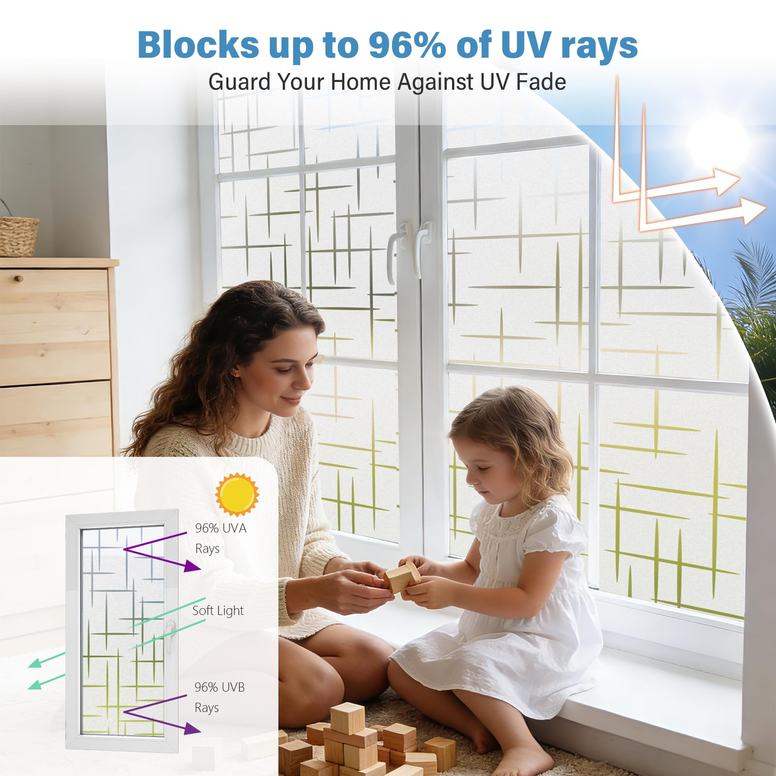 Finnez Película esmerilada no adhesiva para ventana, película de privacidad para ventanas de vidrio, autoestática, decorativa, se adhiere a la ventana para el hogar, oficina, protección UV, patrón