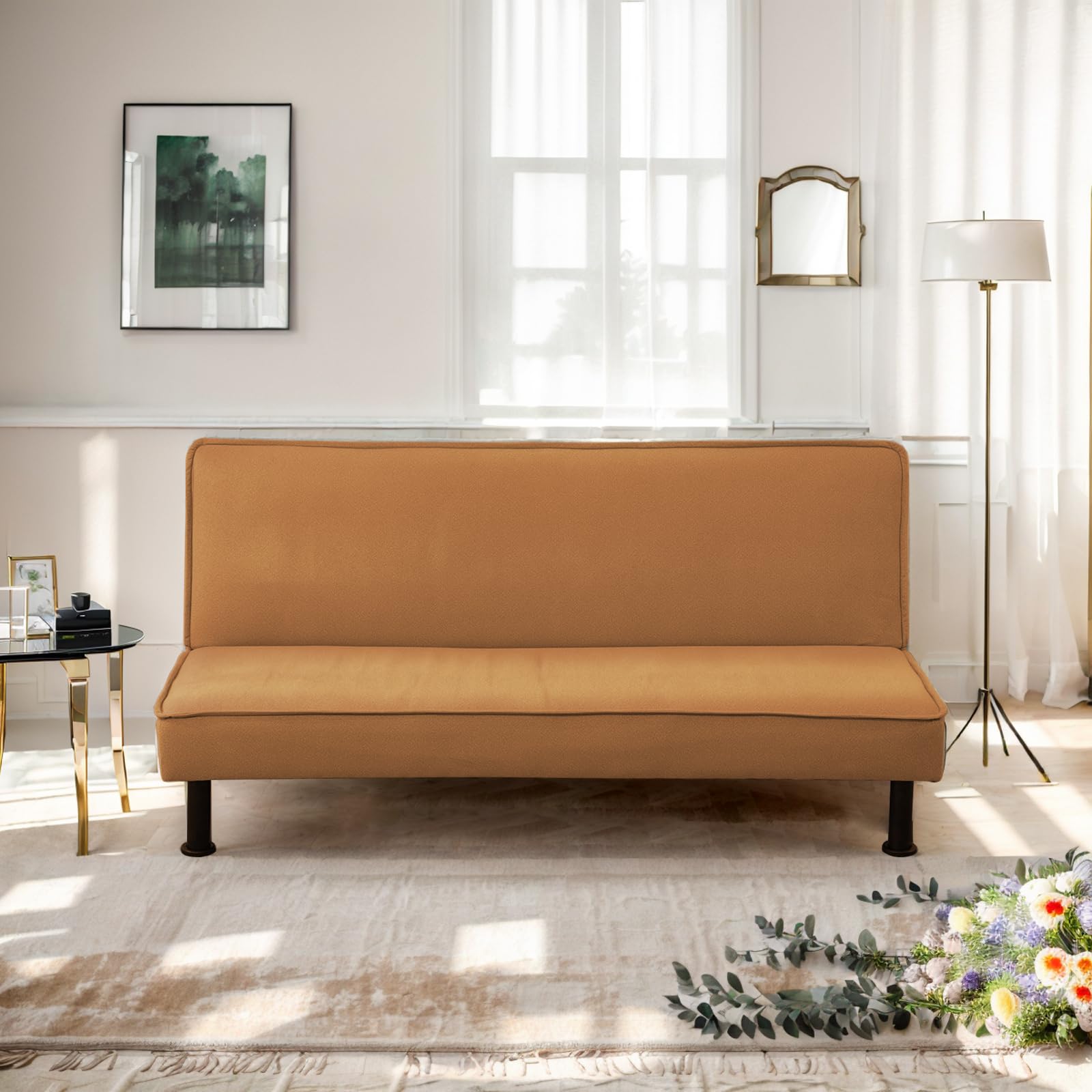 Convertible Sofa Bed Adjustable Couch Sleeper Modern Fabric Recliner Reversible Loveseat Folding Daybed Guest Bed Armrests 3 Angles