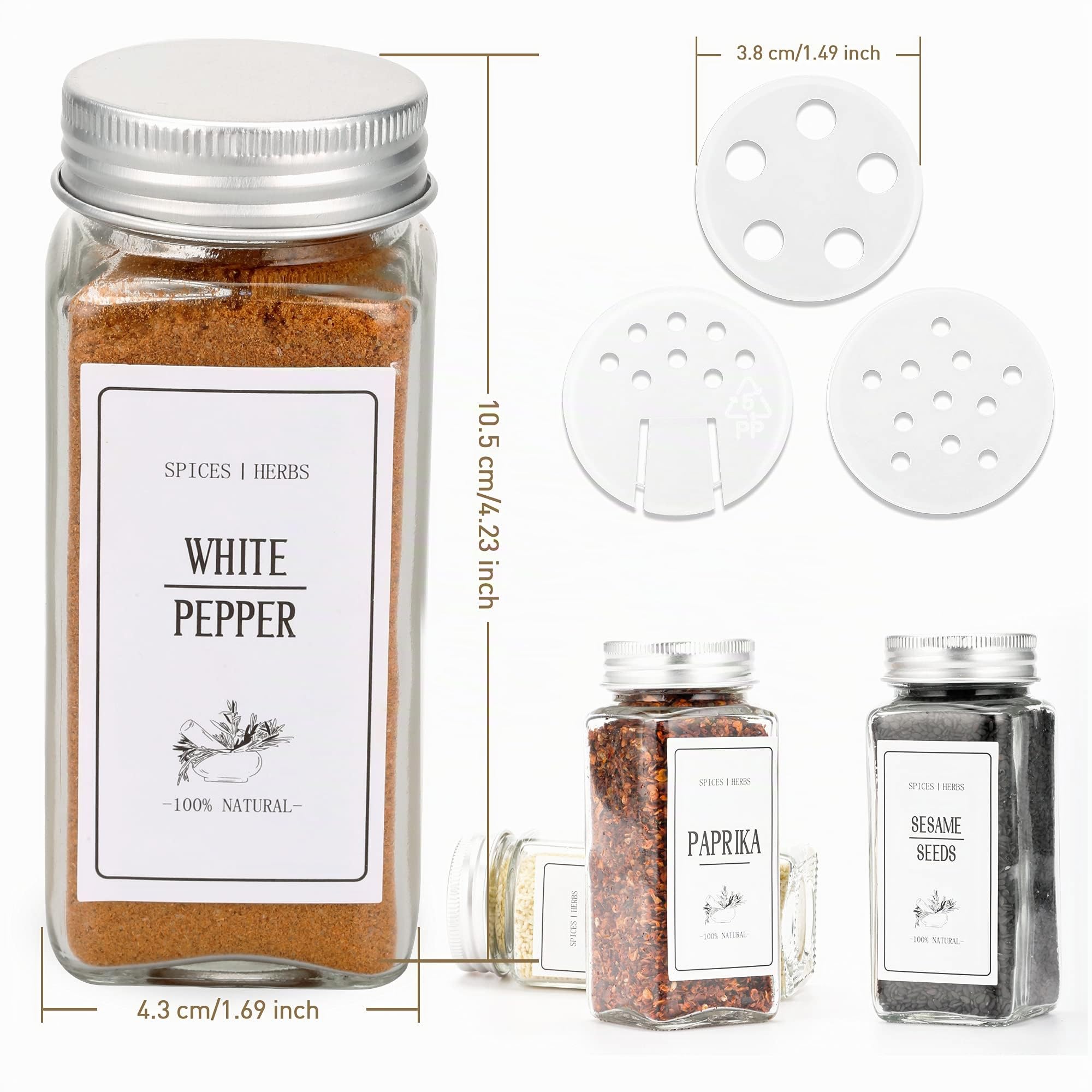 Lot de 25 pots à épices carrés en verre avec 150 étiquettes, couvercles shaker, 120 ml avec stylo à étiquette, brosse à tuyau