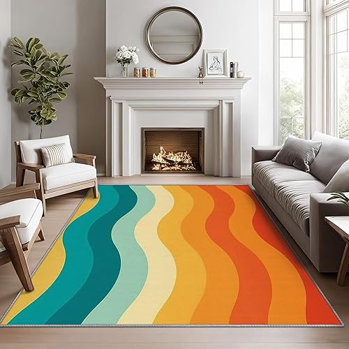 Alfombras de los años 70 para dormitorio, 6 x 9 pies, alfombra retro de los años 70, alfombra vintage de onda abstracta, alfombra de sala de estar,