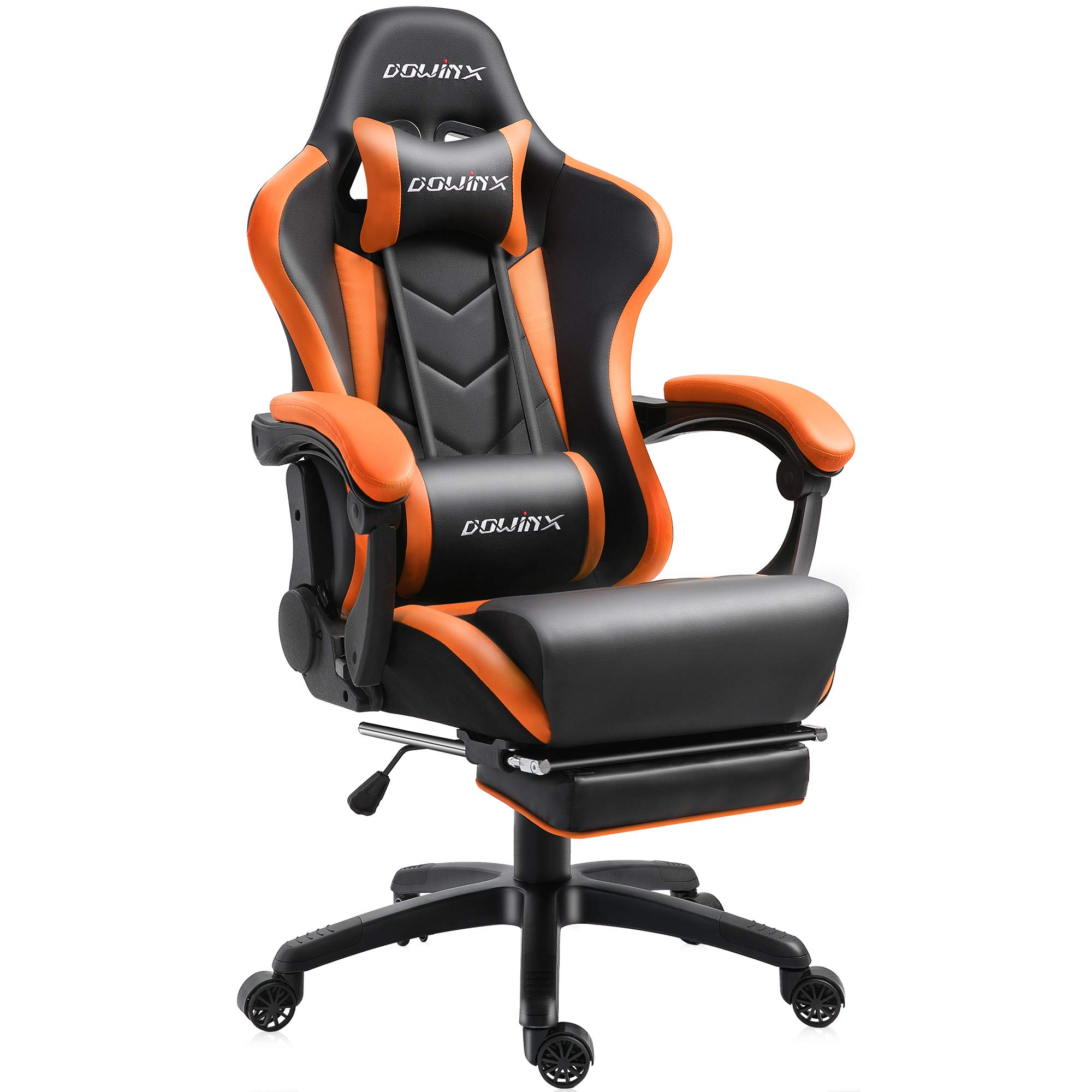 Dowinx Gaming Chair Ergonomic Racing Style Recliner with Massage Lumbar Support, Office Armchair for Computer PU Leather E-Sports Gamer Chairs with Retractable Footrest (Black&Orange)