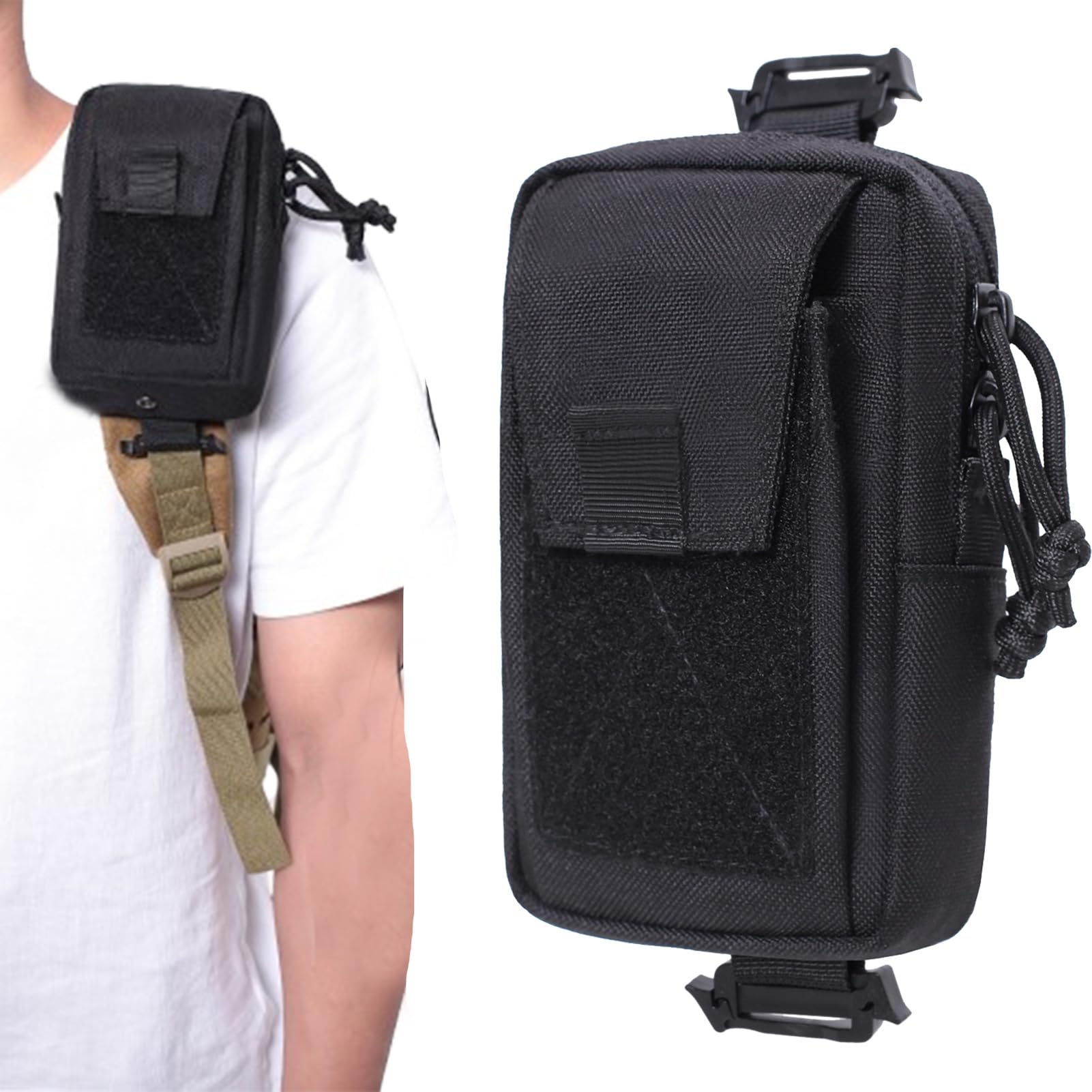 Genérico Bolsillo con Correa para Mochila y Teléfono - Bolsa del Hombro para Senderismo - Bolso Adicional Multiusos de Nylon