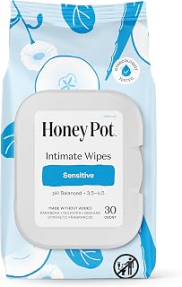 Honey Pot Sensitive Feminine Wipes: pH Balancing, Fragrance-Free, Hypoallergenic for Intimate, Body & Face Hygiene - 30 Ct